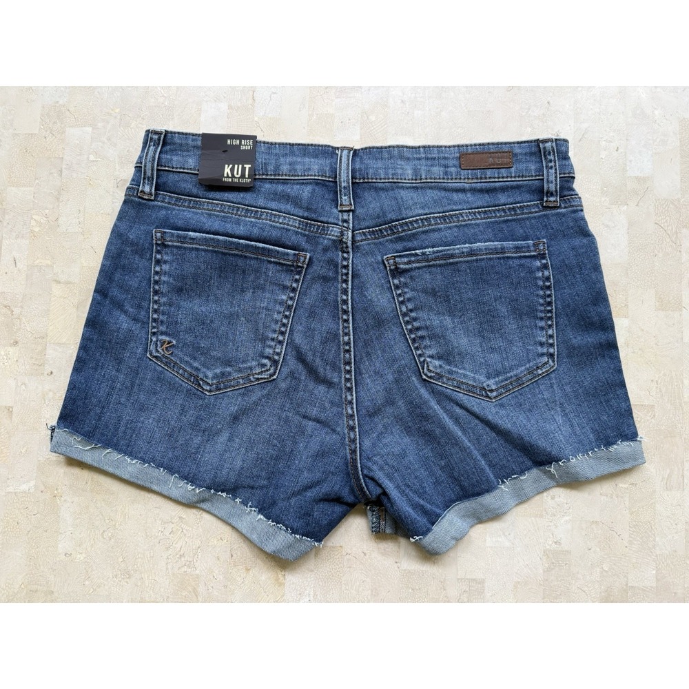 Kut From The Kloth High Rise Distressed Denim Roll Hem Shorts‎ Button Fly NWT 8 - Picture 4 of 6